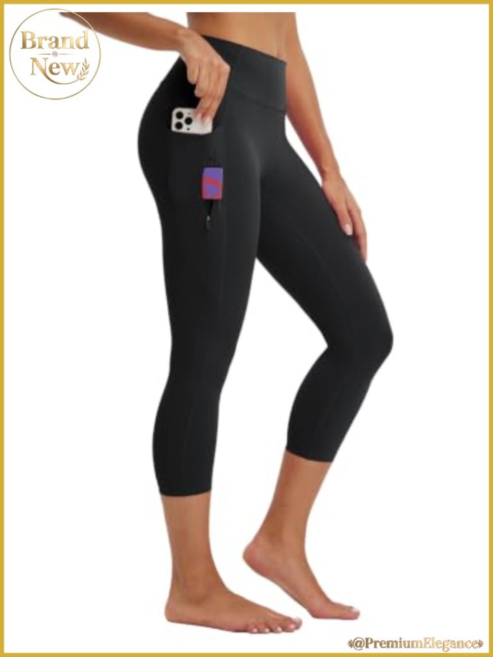 High Waisted Capri Leggings with Pockets Tummy Control 21" Inseam Yoga Pants